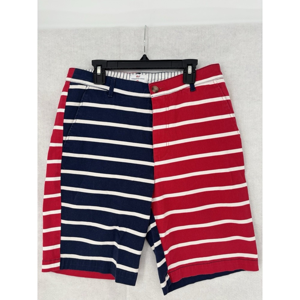 Vineyard Vines Shorts Men's 28x8 Red Blue White American Flag Chino Striped - Picture 1 of 11